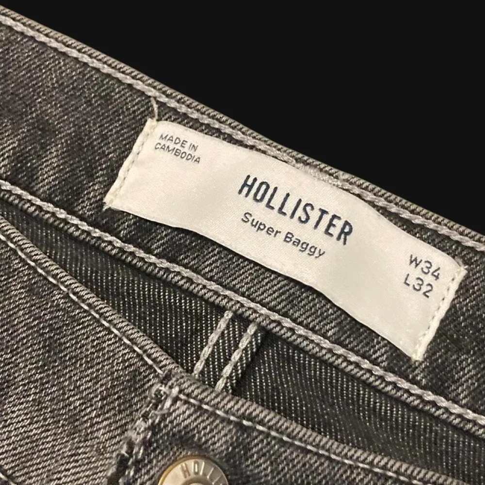 Hollister Super baggy grey wide leg carpenter jeans y2k skater Men's 34/30